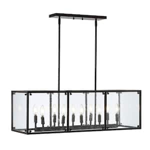 Paysan 35 in. Linear 10-Light Oil Rubbed Bronze Adjustable Iron/Seeded Glass Rustic Farmhouse LED Pendant