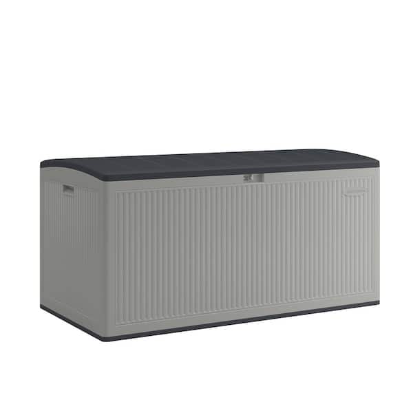 Suncast 160 Gallon Extra Large Reeded Plastic Deck Box, Dovetail Gray
