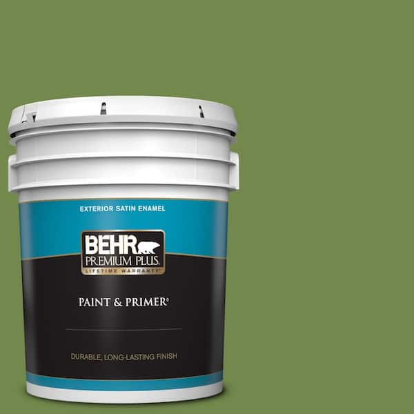 BEHR PREMIUM PLUS 5 gal. Home Decorators Collection #HDC-SM14-2 Green Suede Satin Enamel Exterior Paint & Primer