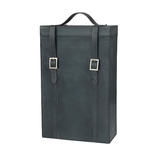 Litton Lane 2- Bottle Dark Blue Handmade Wine Holder with Carrying Handle