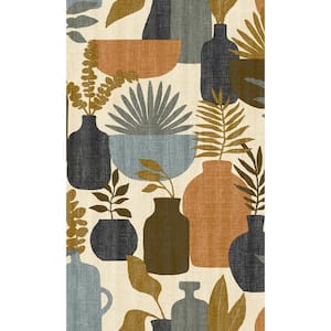 Beige/Brown Vases with Plants Retro Print Non-Woven Non-Pasted Textured Wallpaper 57 sq. ft.