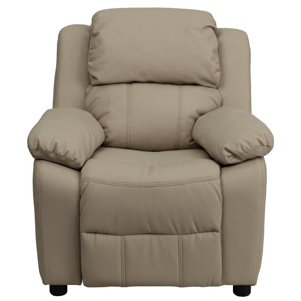 Comfy Spot Beige Microfiber Kids' Recliner with Cup Holder