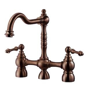 Lexington Traditional 2-Handle Bridge Kitchen Faucet with Sidespray and CeraDox Technology in Antique Copper