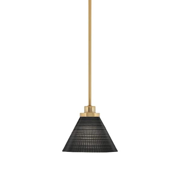 Unbranded Monroe 100-Watt 1-Light Brass Shaded Pendant Light Mini Pendant with Black Matrix Glass Shade, No bulb included