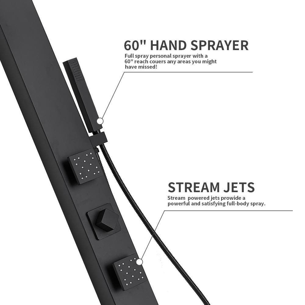 Matte Black Brass Shower Panel System with Adjustable Rainfall Shower Head