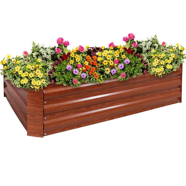 Sunnydaze 47 in. Rectangle Woodgrain Galvanized Steel Raised Bed