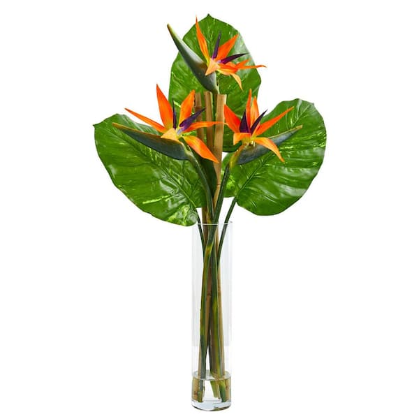 Nearly Natural Indoor Bird of Paradise Artificial Arrangement in Cylinder Vase