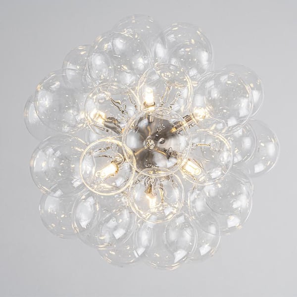 HUOKU Orbis 6-Light 19.7 in.W Brushed Nickel Bubble Clear Glass