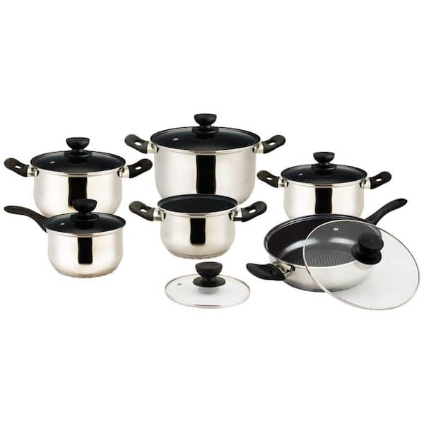 Vinaroz Vieste 12-Piece Stainless Steel Cookware Set with Non-Stick Teflon Interior