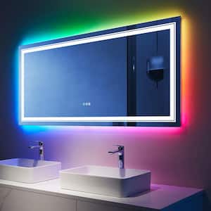 Iridescent 55 in. W x 30 in. H Rectangular Frameless RGB LED Lighted Defog Wall Mount Bathroom Vanity Mirror