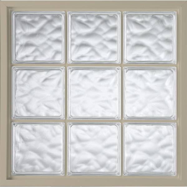 Hy-Lite 31.5 in. x 31.5 in. Glass Block Fixed Vinyl Windows Wave Pattern Glass - Tan