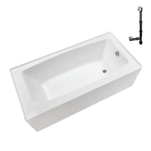 66 in. x 32 in. Soaking Acrylic Alcove Bathtub with Right Drain in Glossy White, External Drain in Polished Chrome