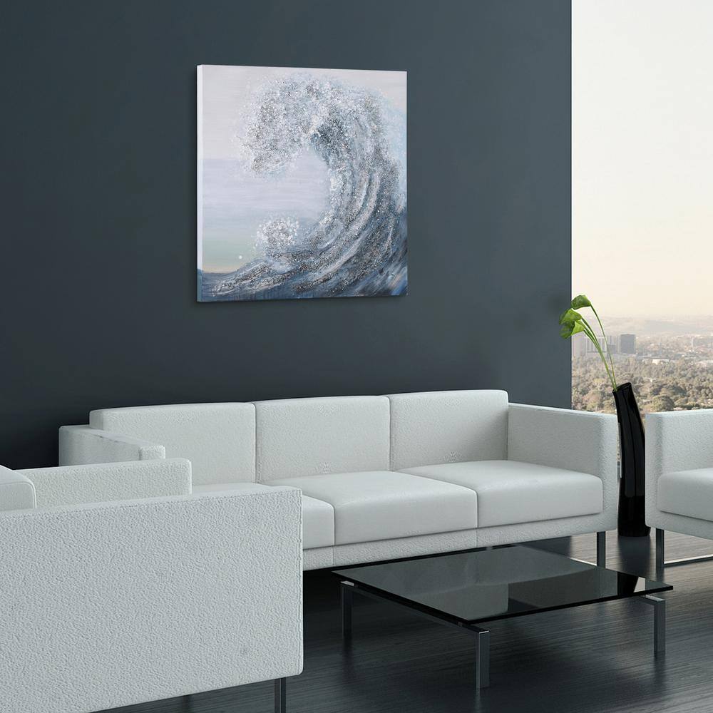 Crystal Wave Blue and Silver Textured Canvas Wall Art