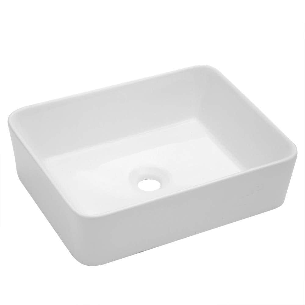 16"x12" Rectangle Ceramic Bathroom Vessel Sink Above Counter with Pop up Drain 
