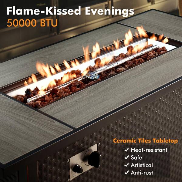 XIZZI Lumisole 13 Pieces Wicker Rectangular Fire Pit Sets and