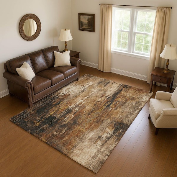 Mayfield Premium Machine Washable Abstract AMF1683 Taupe 3 ft. x 5 ft. Area Rug