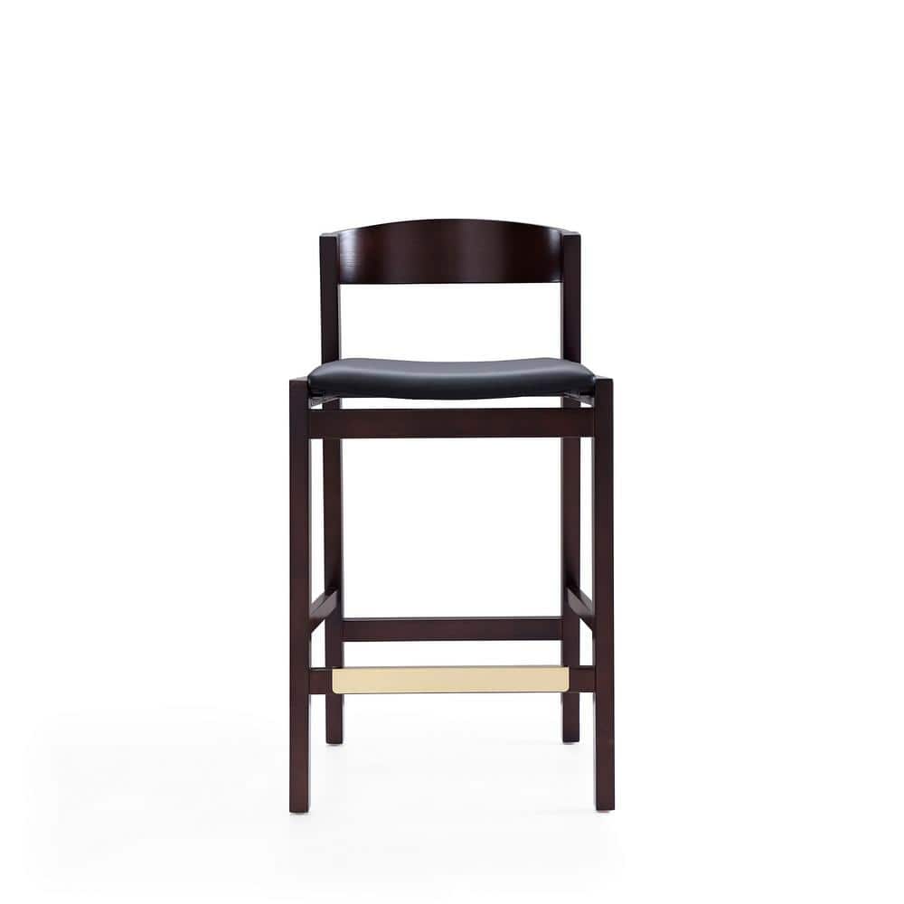 Manhattan Comfort Klismos 22" Black Leather and Walnut Counter Stool