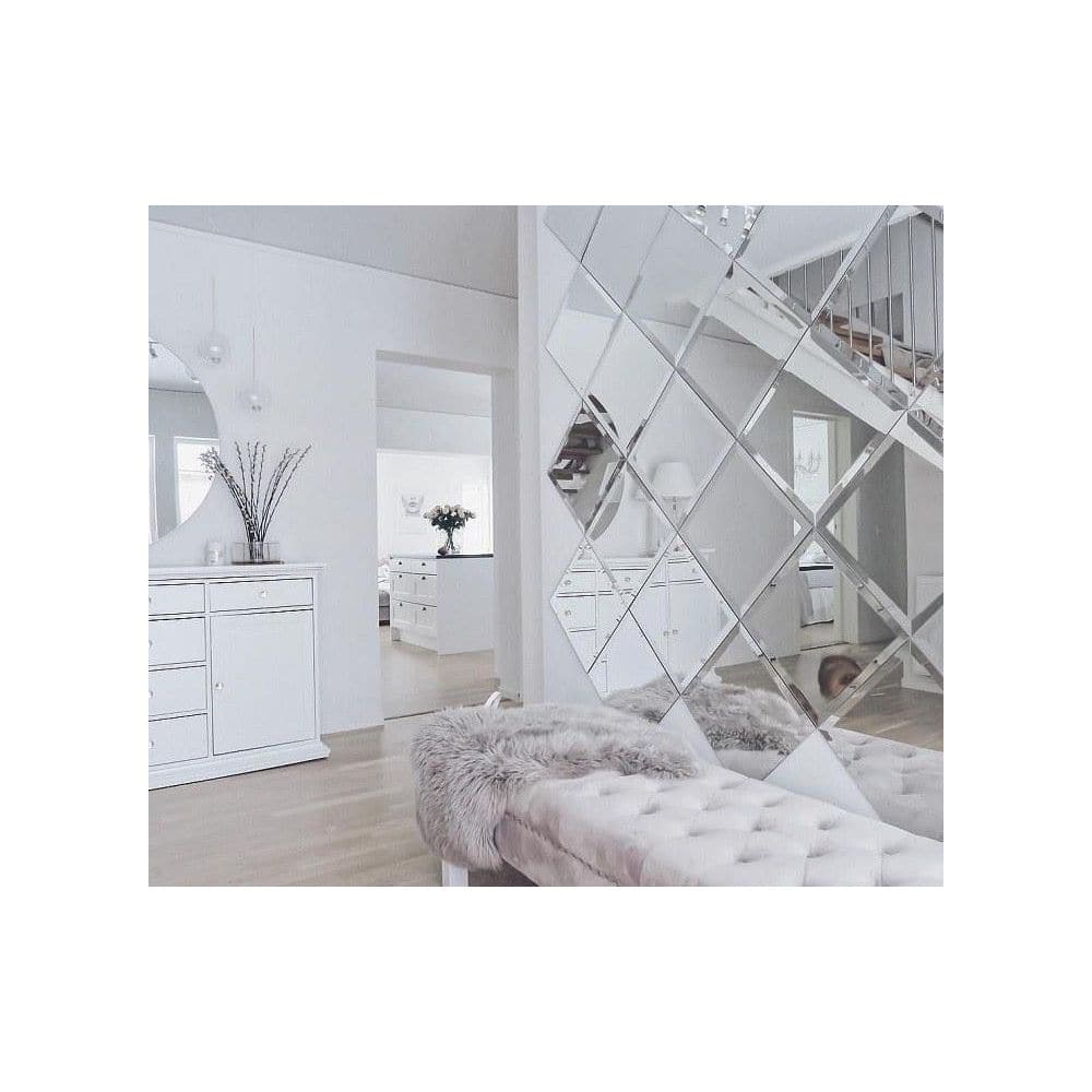 Silver Beveled Glass Mirror 8x8 Peel and Stick Wall Tile