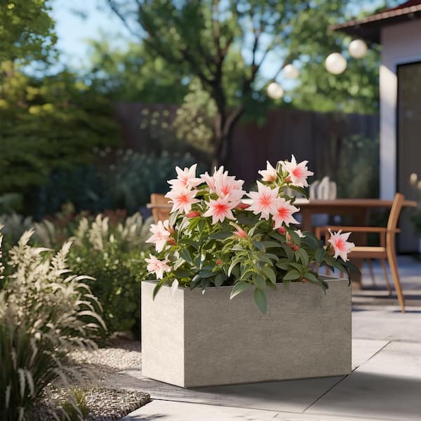 Sapcrete Modern 15 in. High Large Tall Elongated Square Light Gray Outdoor Cement Planter Plant Pots