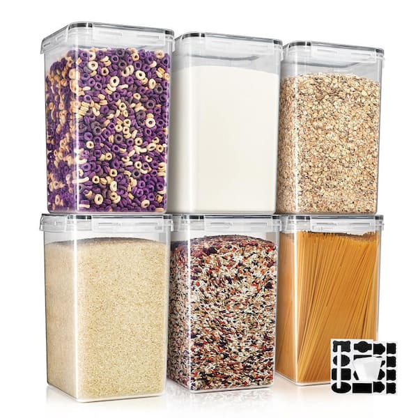 Airtight Food Storage Containers with Locking Lids-6 Pack (6.5 l /219.79 oz.) with Measuring Spoons and Labels
