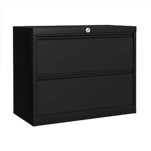 35.55 in. W x 15.86 in. D x 28.93 in. H Lateral File Cabinet Metal Storage Freestanding Cabinet Set in Black