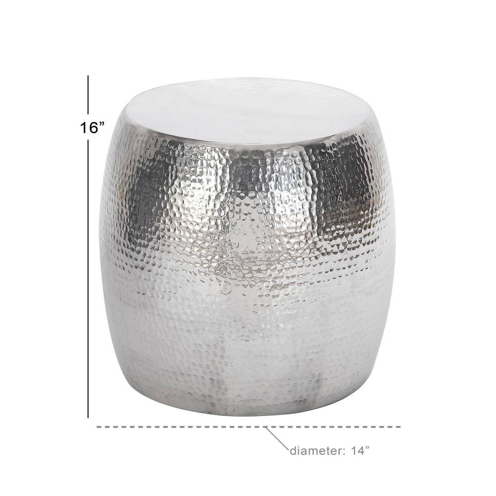 Elegant Round Hammered Silver Metal Accent Table