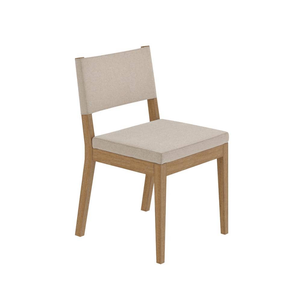 Linus Light Brown Upholstered Dining Chair Set with Rubberwood Legs