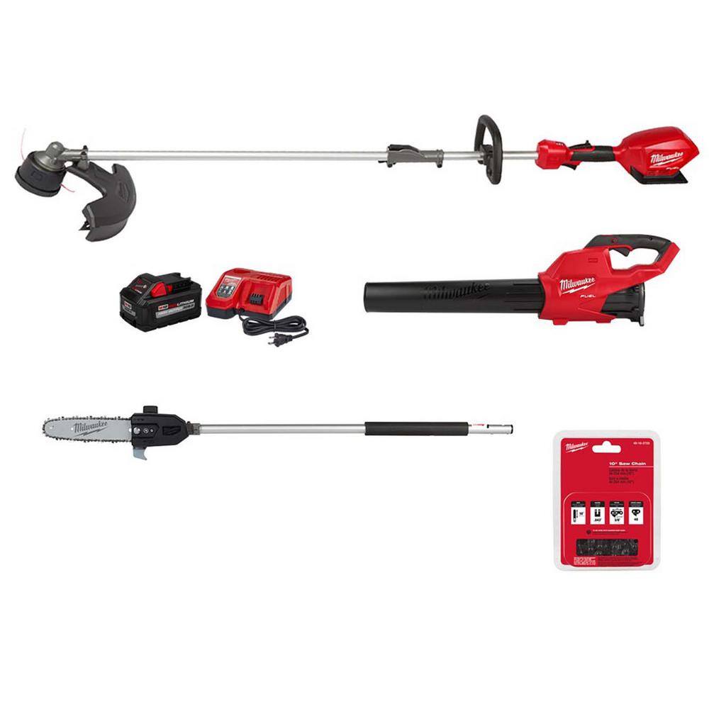 Milwaukee M18 FUEL 18-Volt Brushless Cordless Electric String Trimmer/Blower Combo Kit w/Pole Saw & 10 in. Saw Chain (3-Tool) -  3000-2023