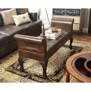 Brown Tufted Bench with Wood Legs 25 in. X 53 in. X 18 in.