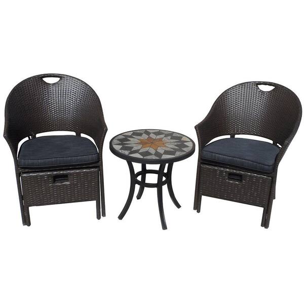 Patio Sense Campeche 5-Piece All-Weather Wicker Patio Bistro Set with Charcoal Cushions