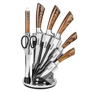 8-Piece Dark Brown Acrylic Handle Stainless Steel Knife Set with Knife Block