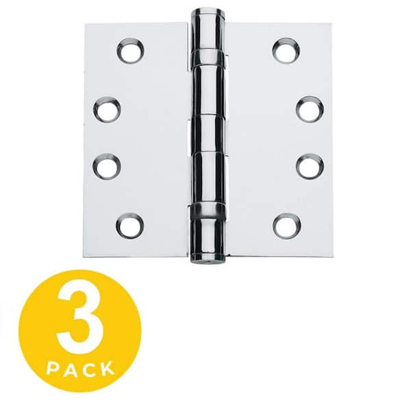Global Door Controls 4.5 in. x 4.5 in. Brushed Chrome Full Mortise Heavy Weight Squared Ball Bearing Hinge with Non-Removable Pin - Set of 3