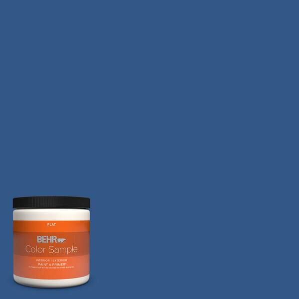 BEHR PREMIUM PLUS 8 oz. #590B-7 Award Blue Flat Interior/Exterior Paint ...