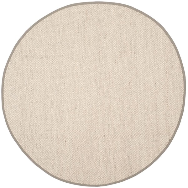 Natural Fiber 9 ft. x 9 ft. Round Marble/Khaki Woven Border Area Rug