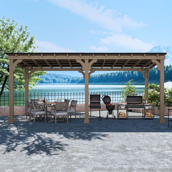 VEIKOUS 20 ft. W x 10 ft. D Cedar Wood Outdoor Gazebo with Steel