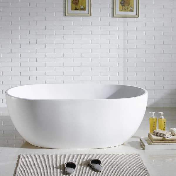 Eviva Stella 61 in. Acrylic Flatbottom Freestanding Bathtub in White