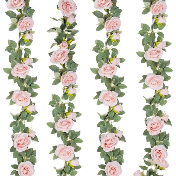 Unbranded 6 .5 ft. Pink Artificial Rose Vine Fake Flower Garland(4 Pcs)