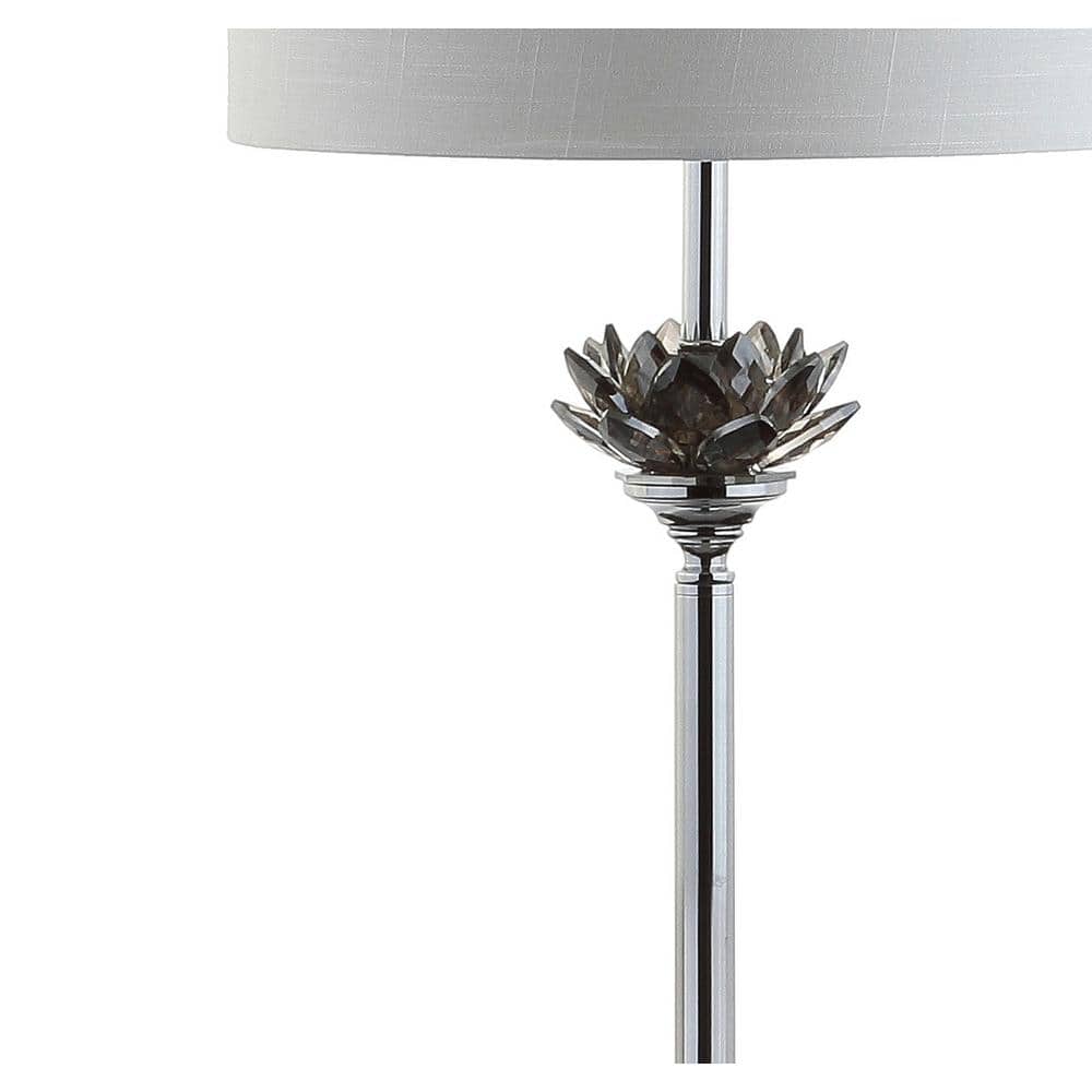 Amelia Lotus 59" White Linen Drum Shade Crystal Floor Lamp