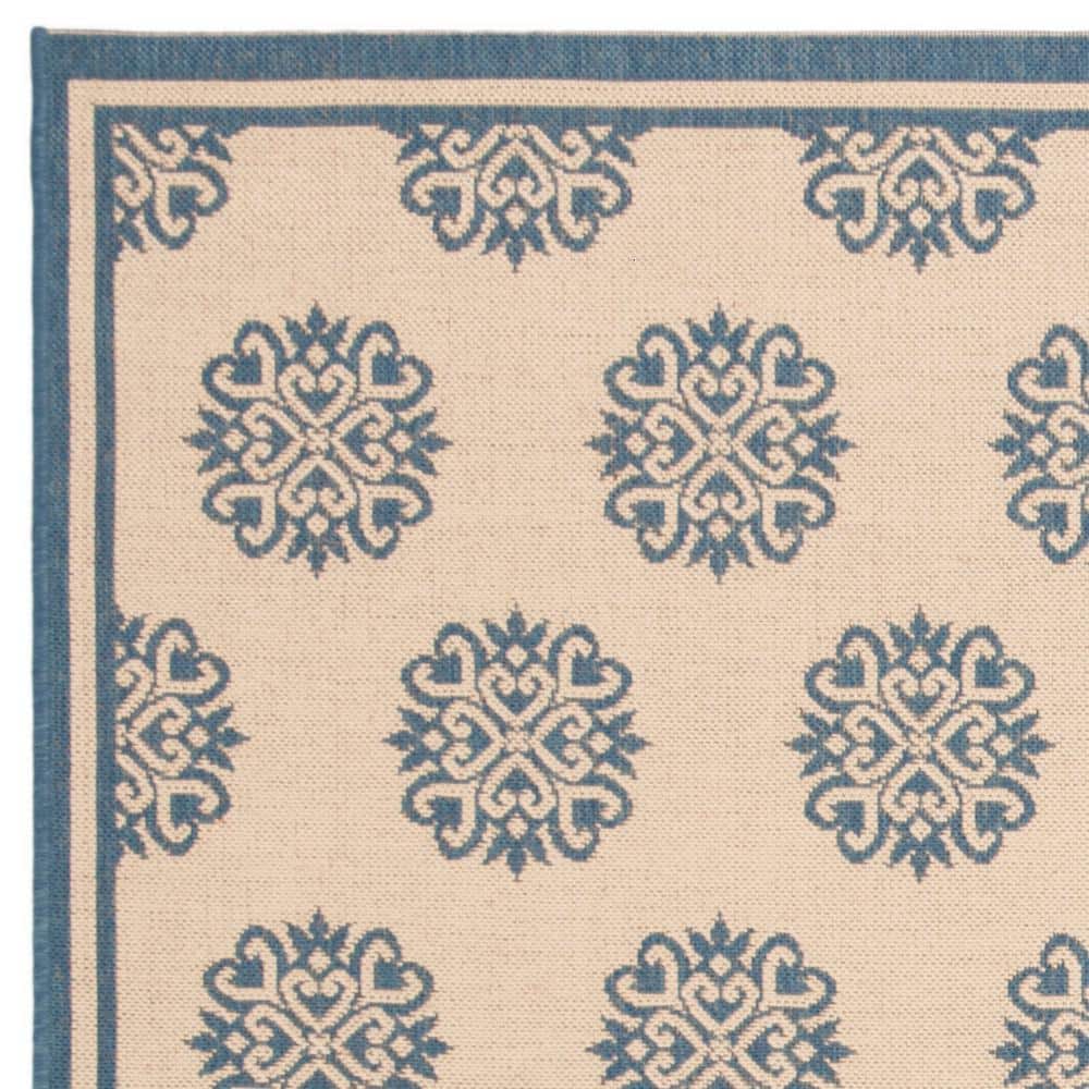 Blue and Creme Tufted Reversible Square Rug, 6'-7" x 6'-7"