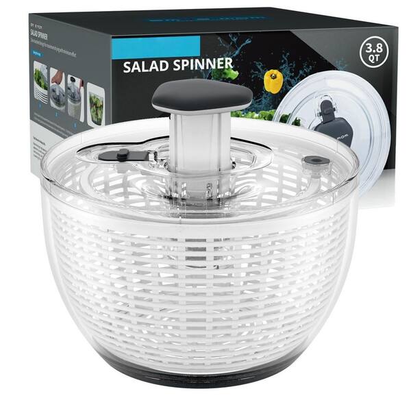 3.8 qt. White Salad Spinner, Small Lettuce Spinner, Kitchen Gadgets Vegetable Washer, High Efficiency, One-Handed Handle