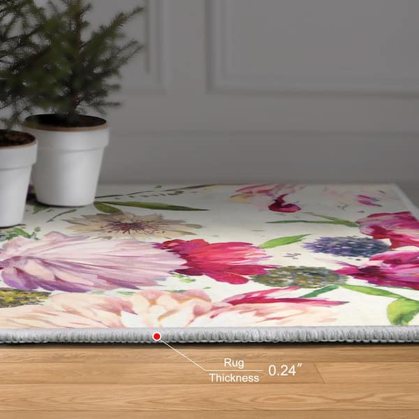 Amoroso B, 5'x8' Hand Washable Flowers Art Area Rug, power-loomed, 100% polyester, 2mm pile, non-slipping back.