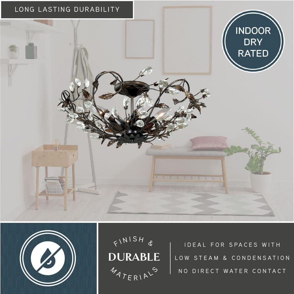 Elysian Bronze & Crystal Vine 19" Semi-Flush Ceiling Light
