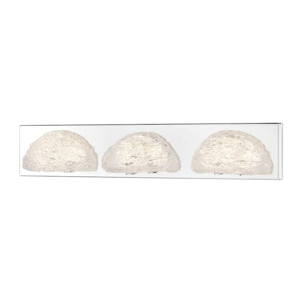 Modern Ice 24 in. 3-Light Chrome LED Vanity Light with Clear Artisan Glass Shades