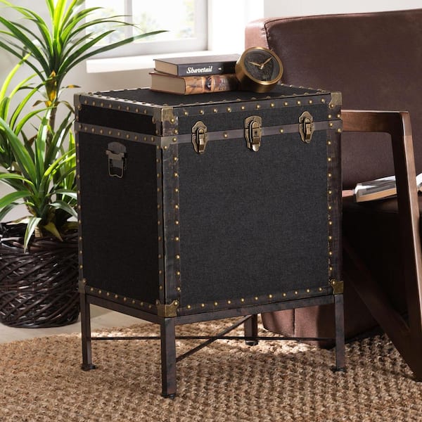 Baxton Studio Laura 18.5 in. Black Rectangle Canvas End Table