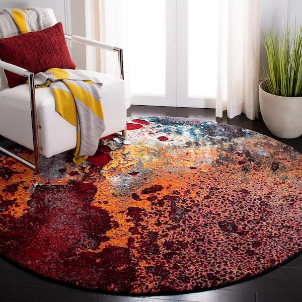 Glacier Red/Orange 7 ft. x 7 ft. Round Geometric Area Rug