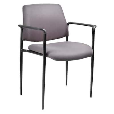 Grey Fabric Cushions Black Steel Frame Molded Arms Stackable Guest Chair