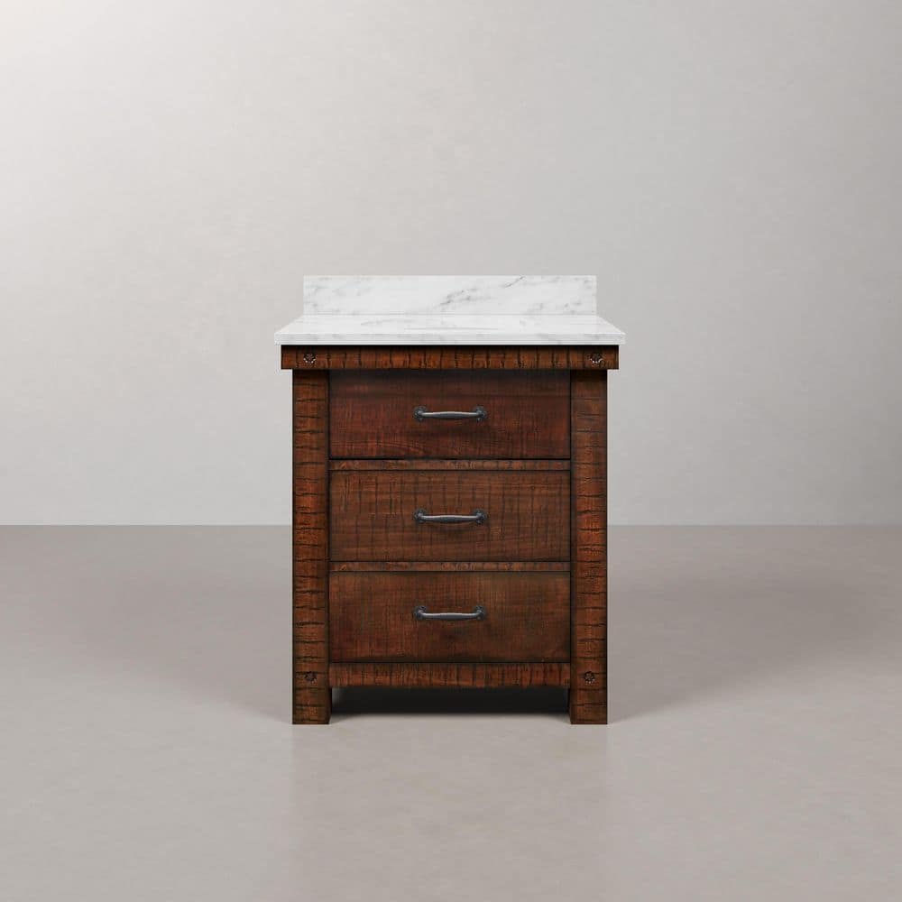 Rustic Sienna 30'' Single Vanity with Carrara White Marble Top