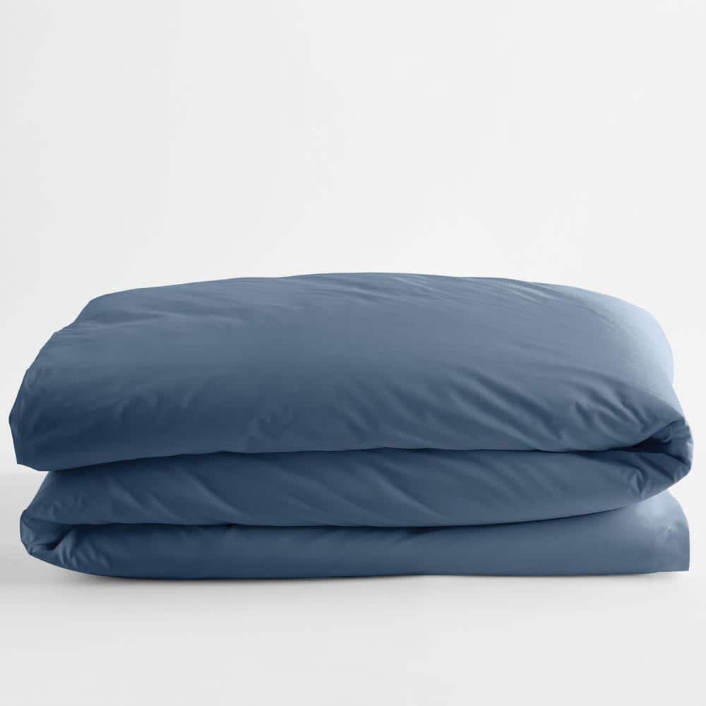 The Company Store Organic Shadow Blue Solid Cotton Percale Full Duvet