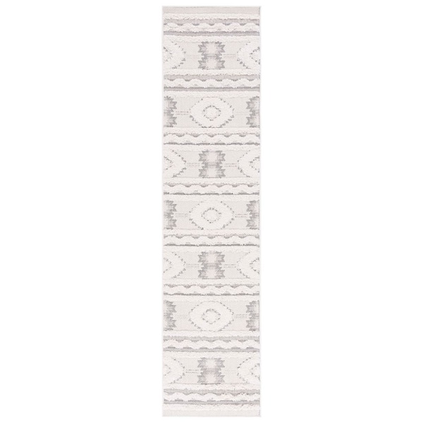 Cottage Ivory/Light Gray 2 ft. x 8 ft. High-Low Geometric Indoor/Outdoor Runner Rug
