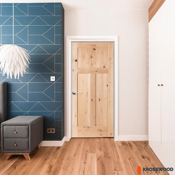 36in.x80in. Craftsman 3 Panel Right-Hand Knotty Alder Unfinished Assembly Required Interior Door Kit w/QuickAssembleJamb